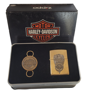 Never Used Harley-Davidson Brass Zippo Lighter Set